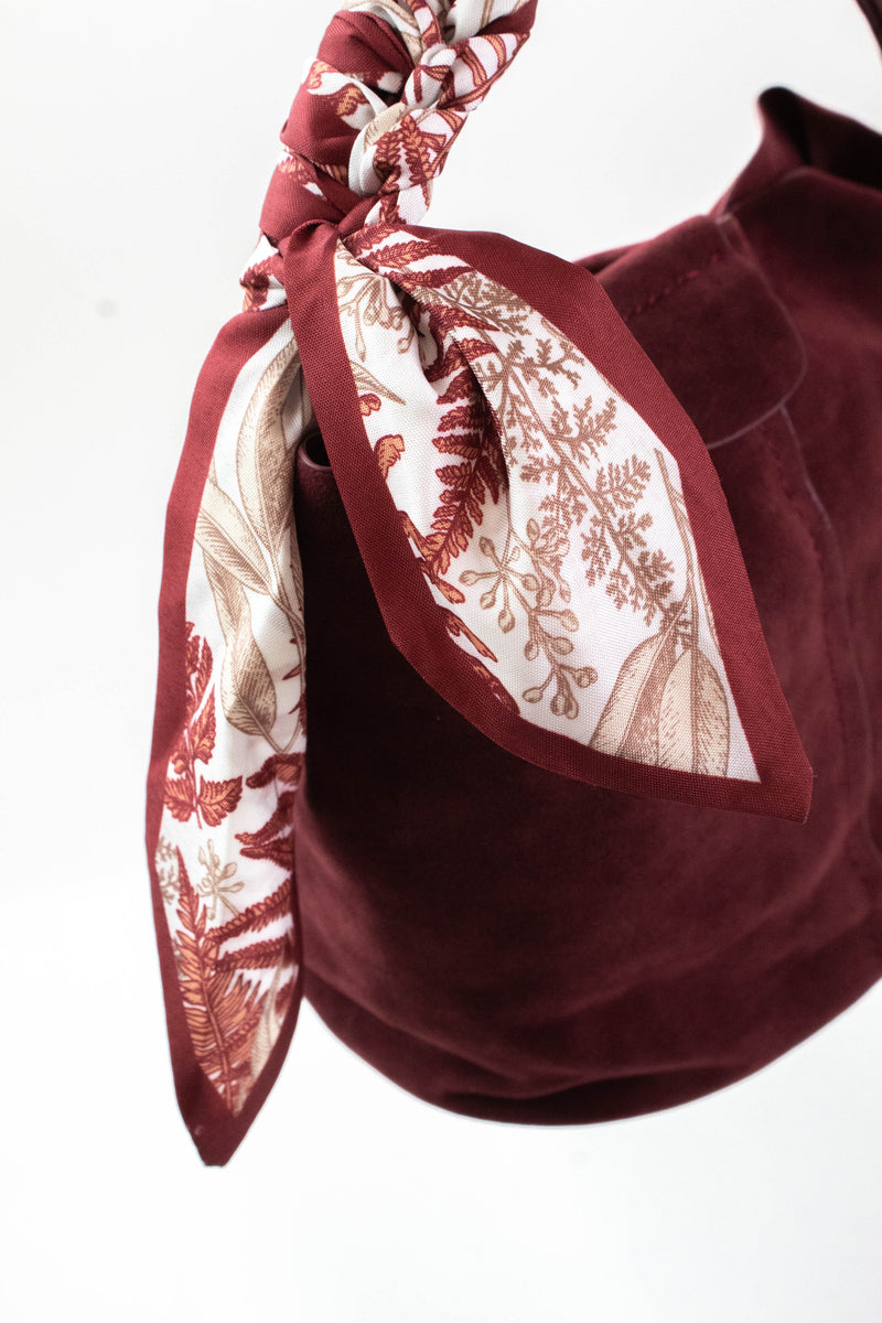 Margaret Small Suede Bucket Bag, Burgundy