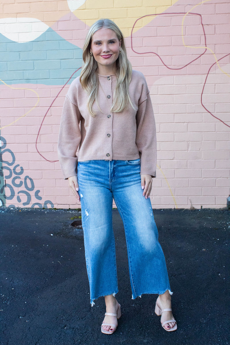 Melina Roll Neck Cardigan, Dark Taupe