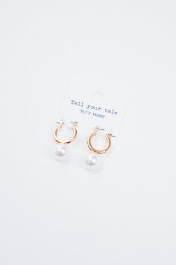 Metal Hoop Pearl Earring, Gold