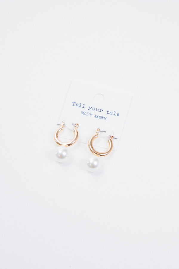 Metal Hoop Pearl Earring, Gold