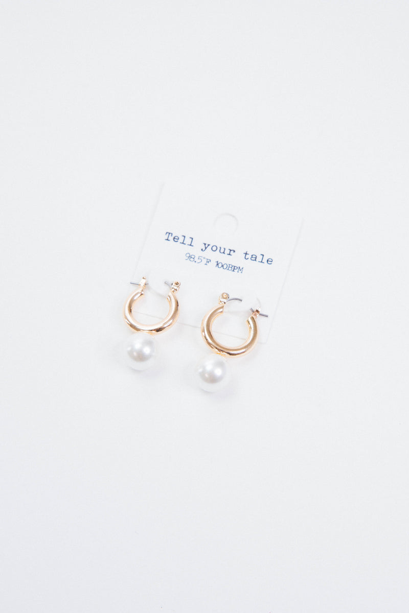 Metal Hoop Pearl Earring, Gold