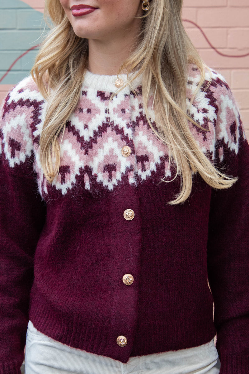 Cornelia Raglan Sleeve Cardigan, Burgundy | RD Style