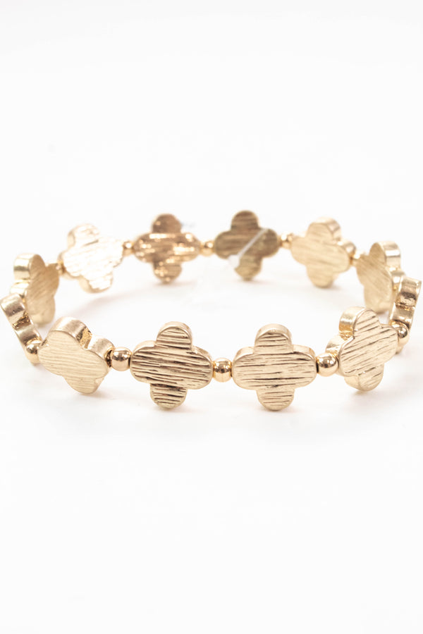 Martha Textured Metal Clover Bracelet, Worn Gold