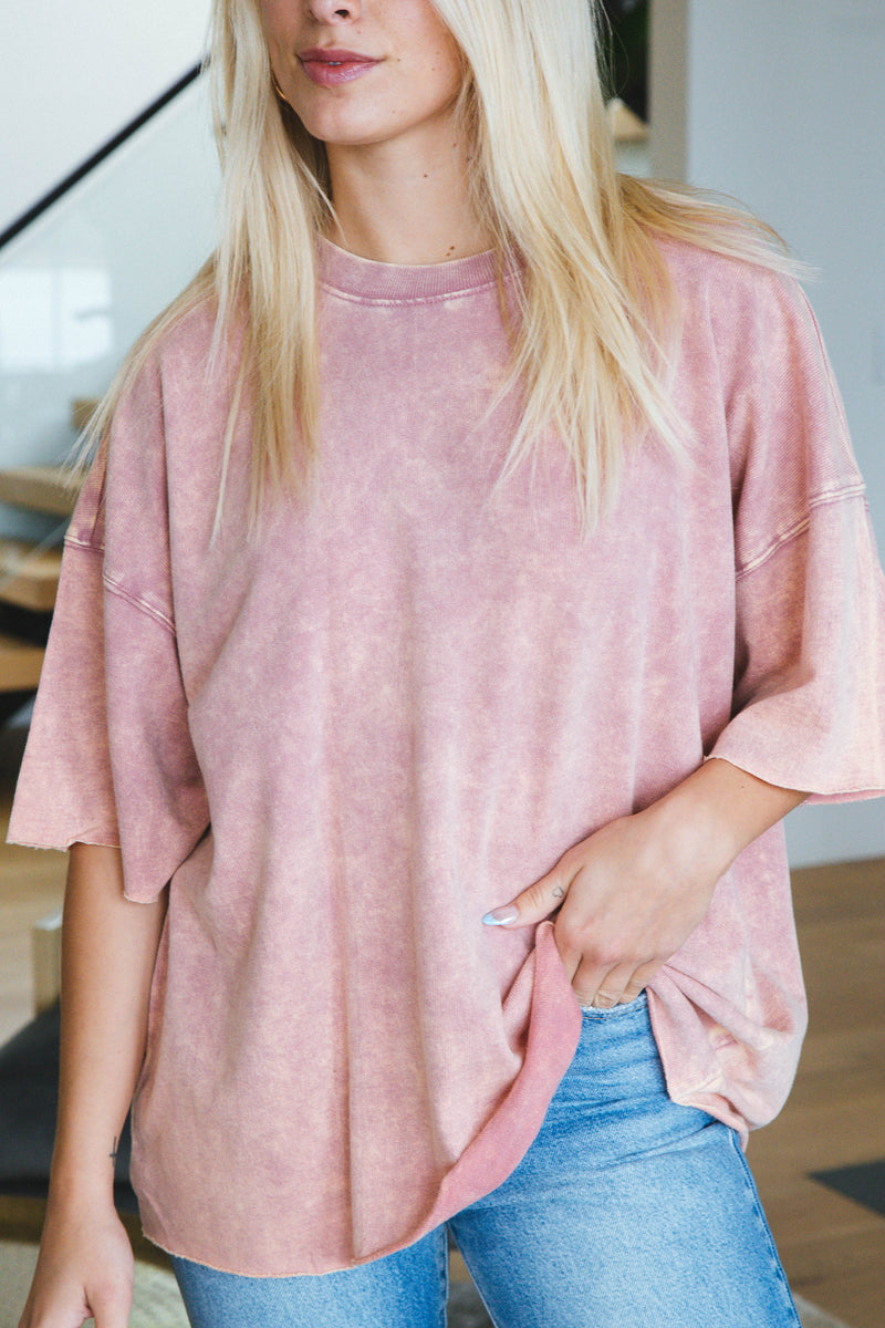 Margaret Washed French Terry Top, Light Rose