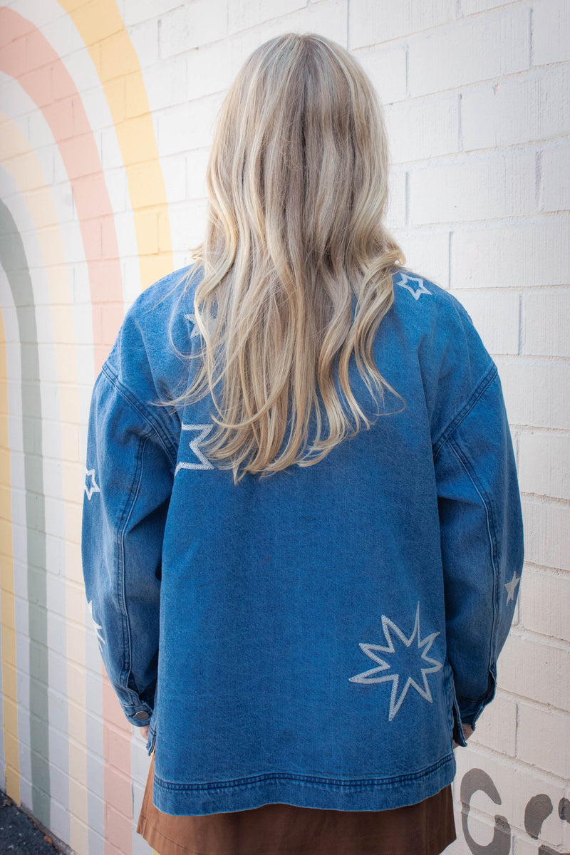 Harlow Star Embroidered Denim Jacket, Medium