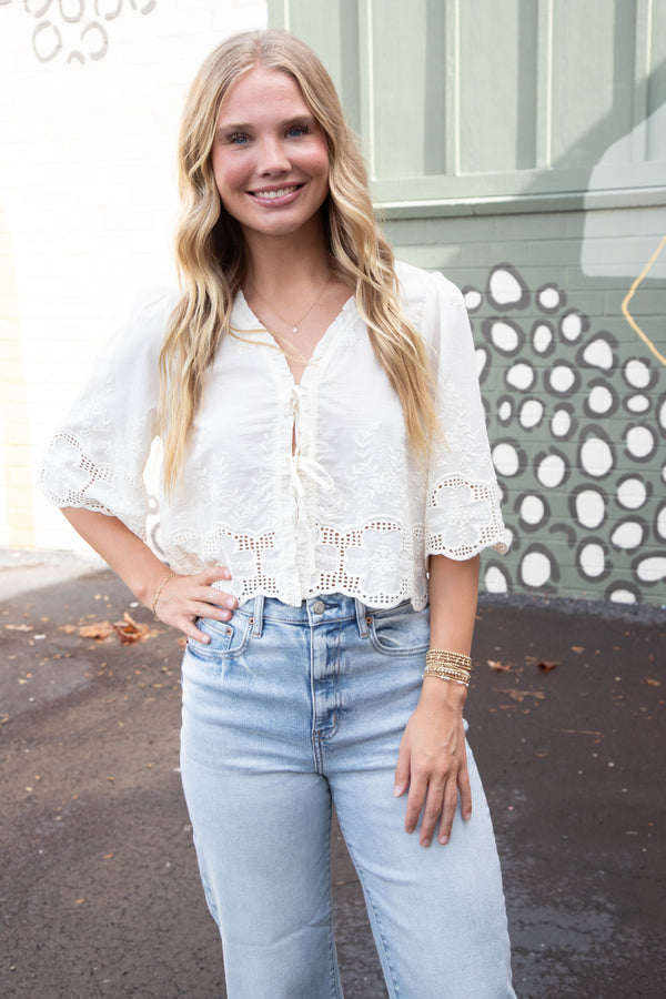 Katalina Floral Embroidered Blouse, Ivory