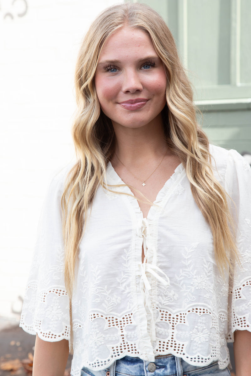 Katalina Floral Embroidered Blouse, Ivory
