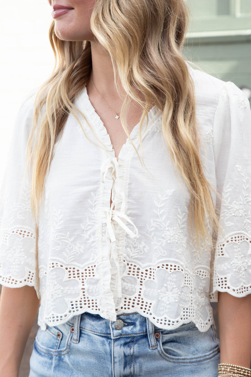 Katalina Floral Embroidered Blouse, Ivory