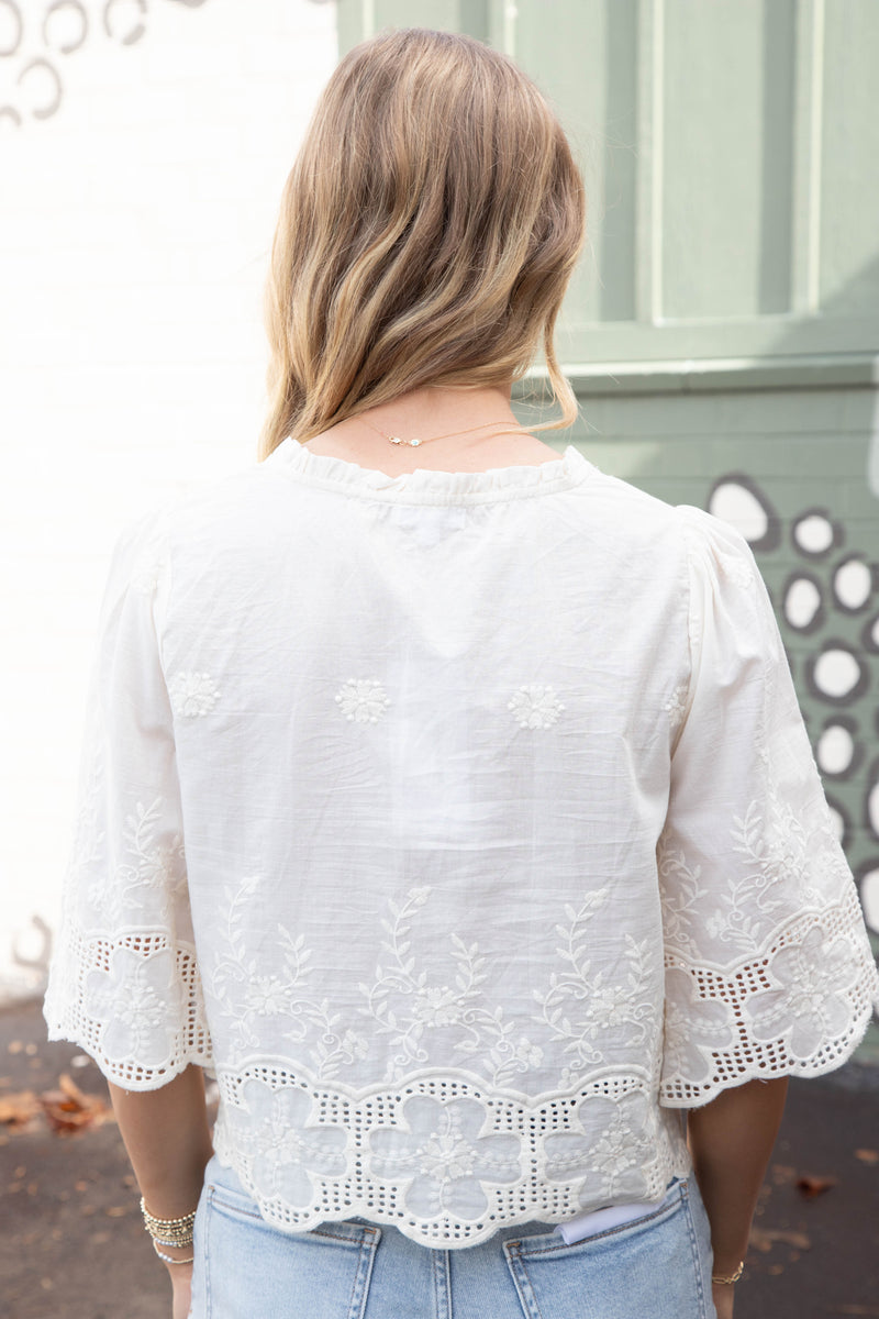 Katalina Floral Embroidered Blouse, Ivory