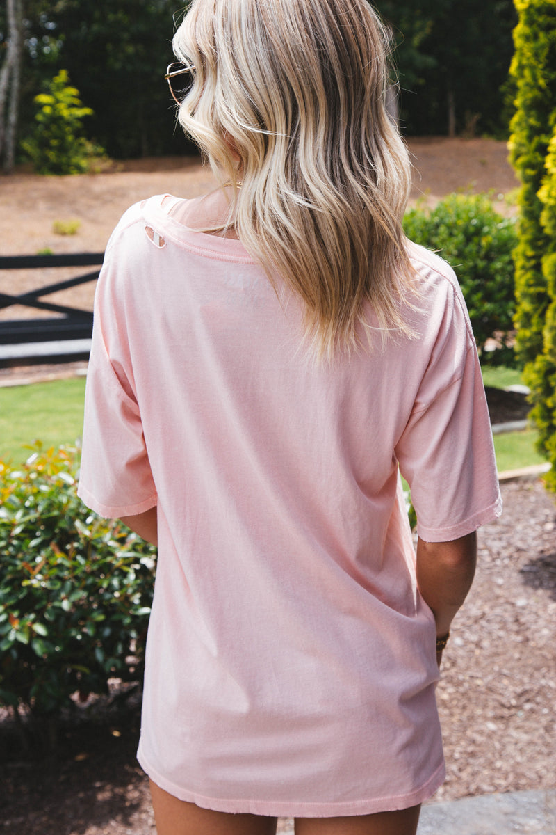 Ash Distressed Mineral Wash Tee, Blush