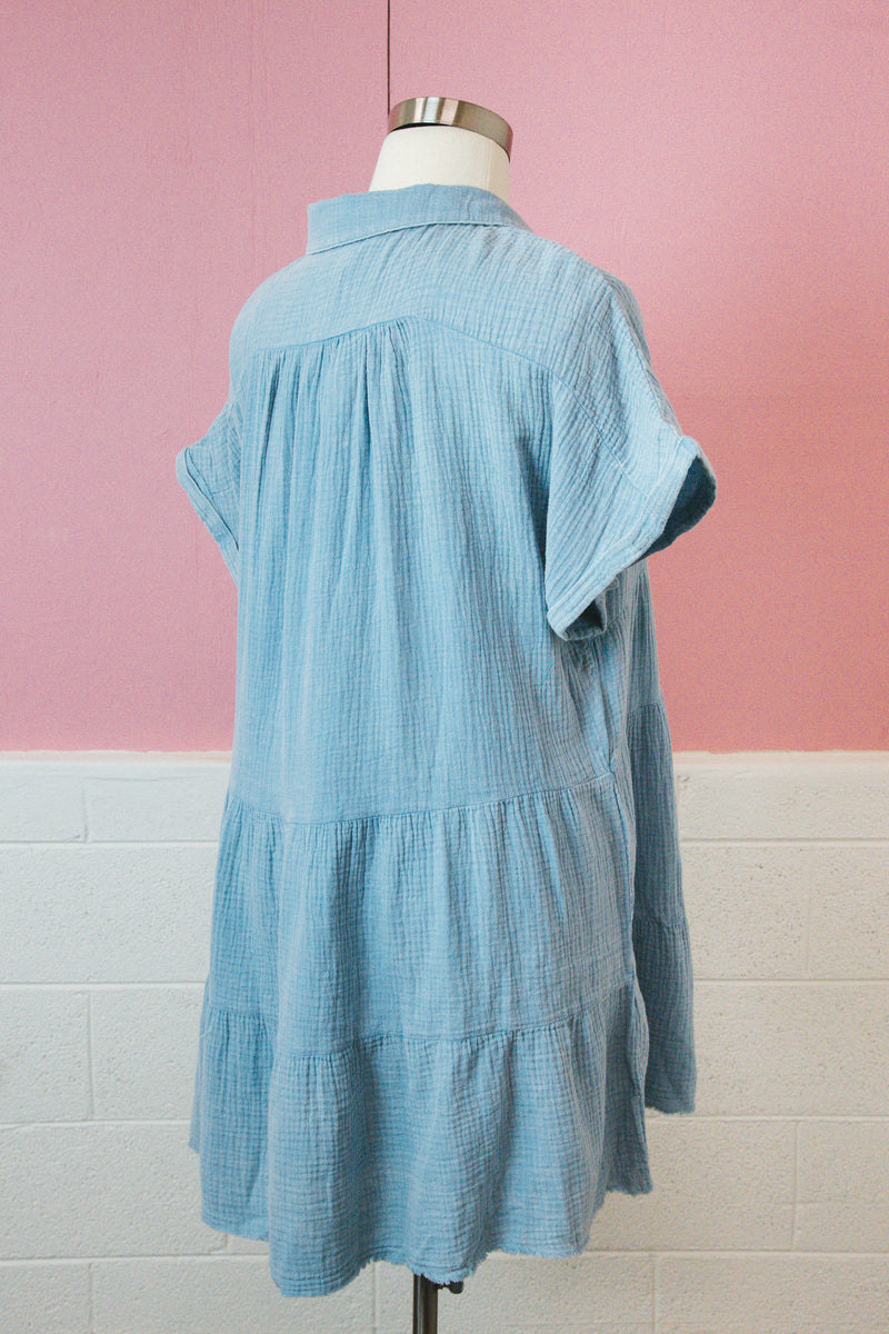Dalis Tiered Gauze Dress, Light Blue | Plus Size