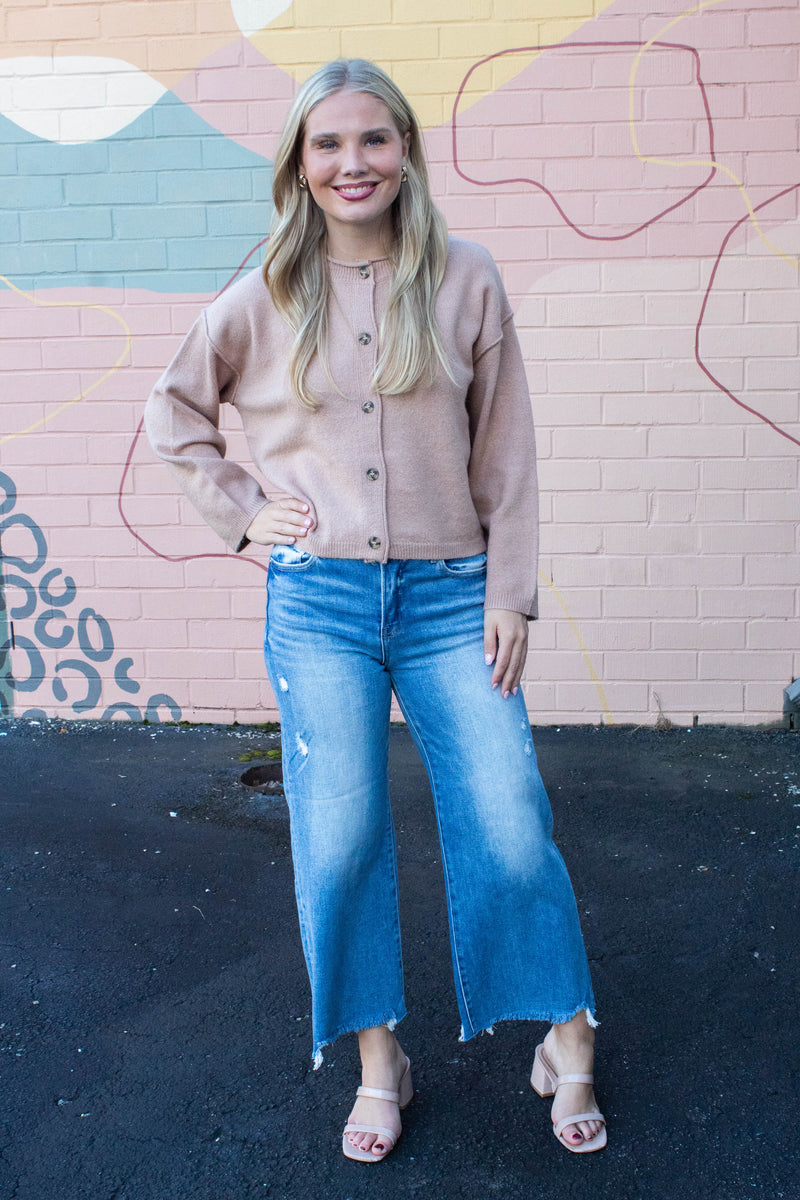 Melina Roll Neck Cardigan, Dark Taupe