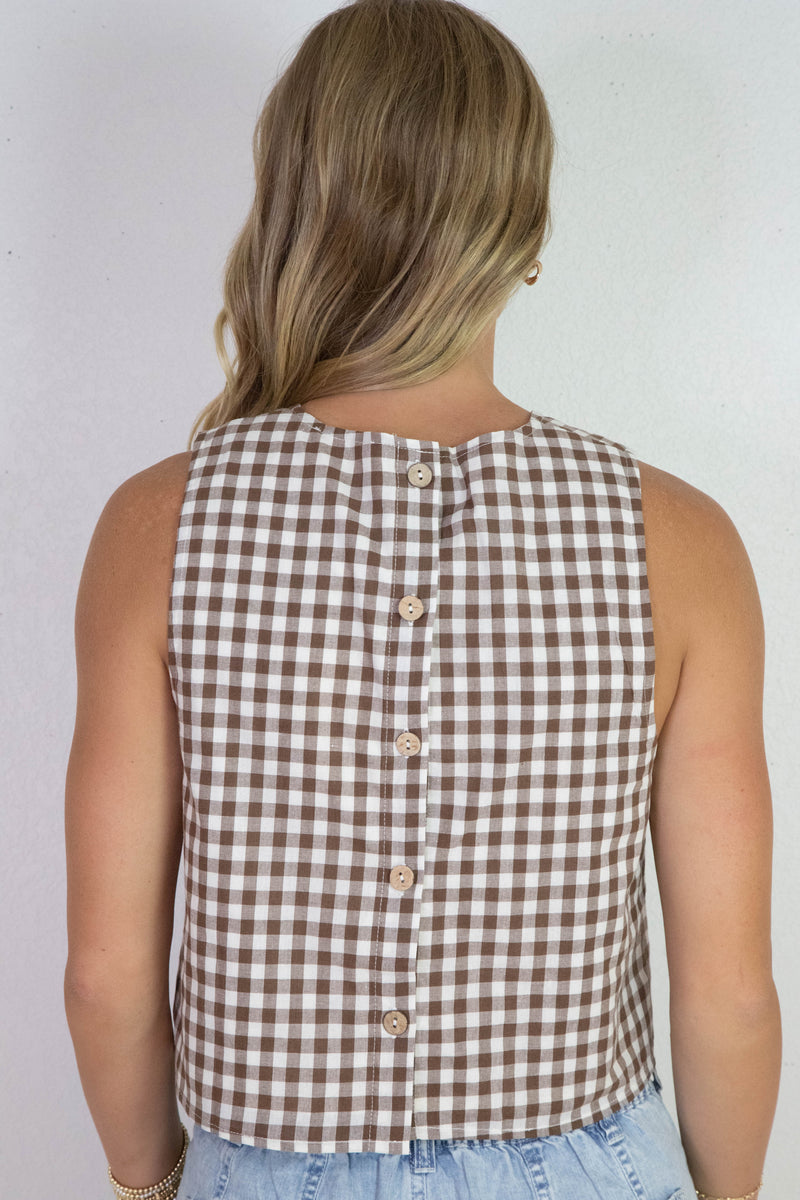 Zoe Gingham Print Top, Mocha