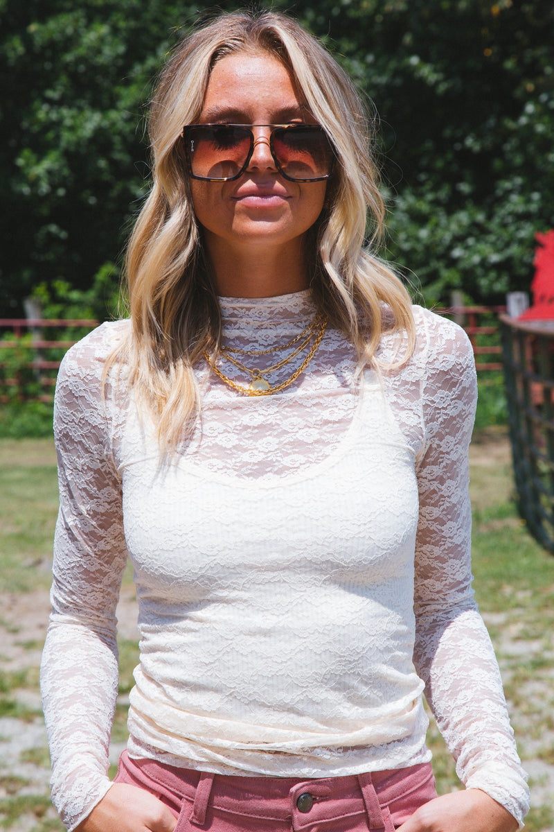 Lovely Lace Layering Mesh Top, Ivory