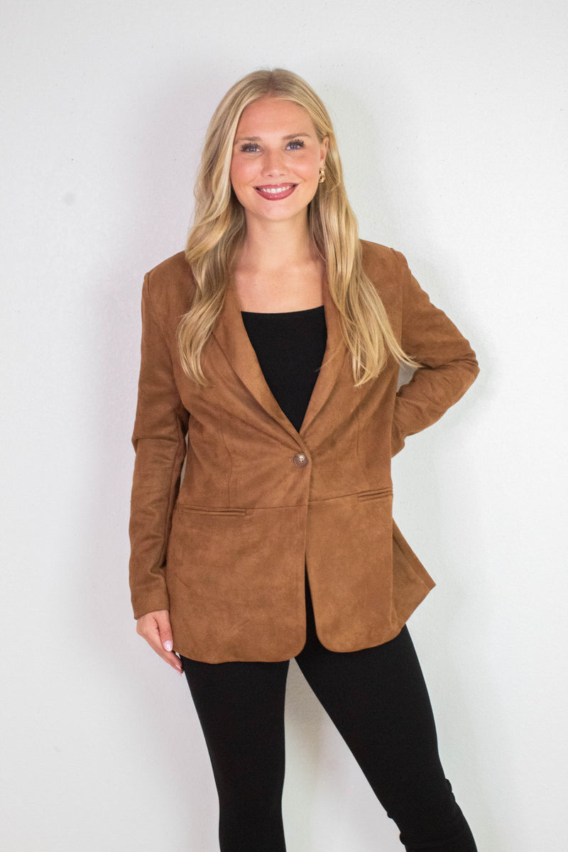 Miranda Faux Suede Blazer, Cognac