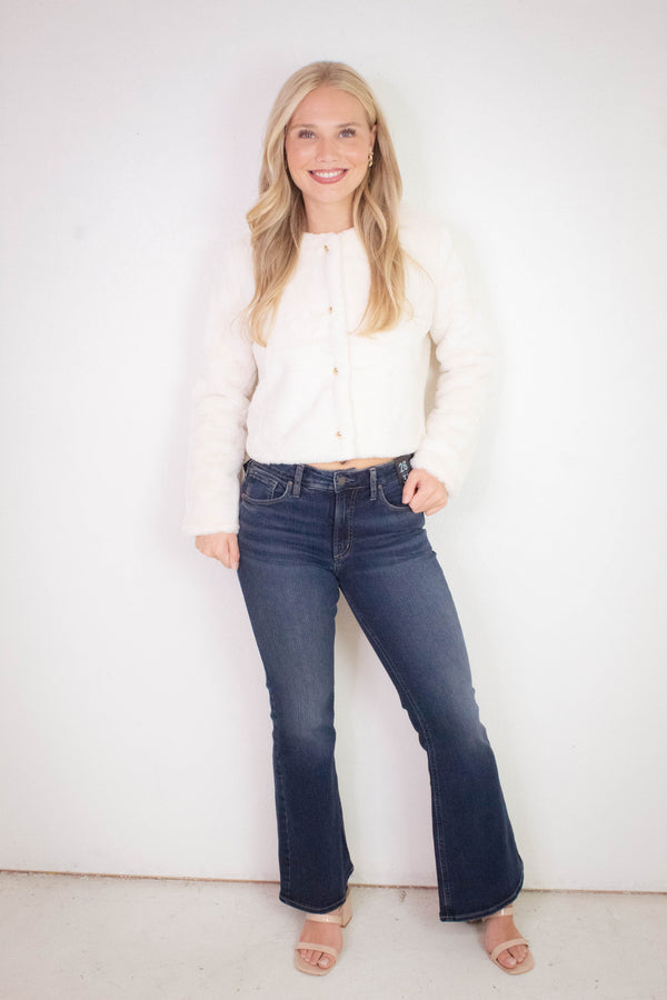 Martha Faux Fur Crop Blazer, Cream