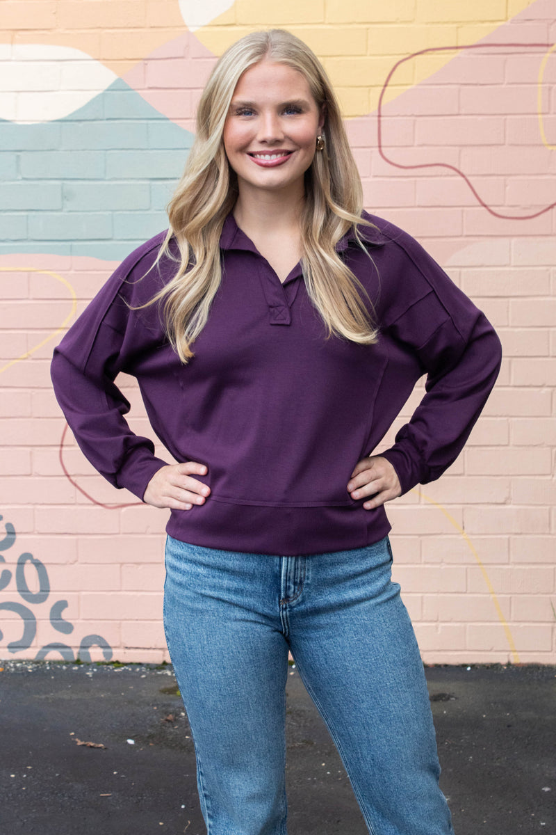Neo Knit Polo Sweatshirt, Plum