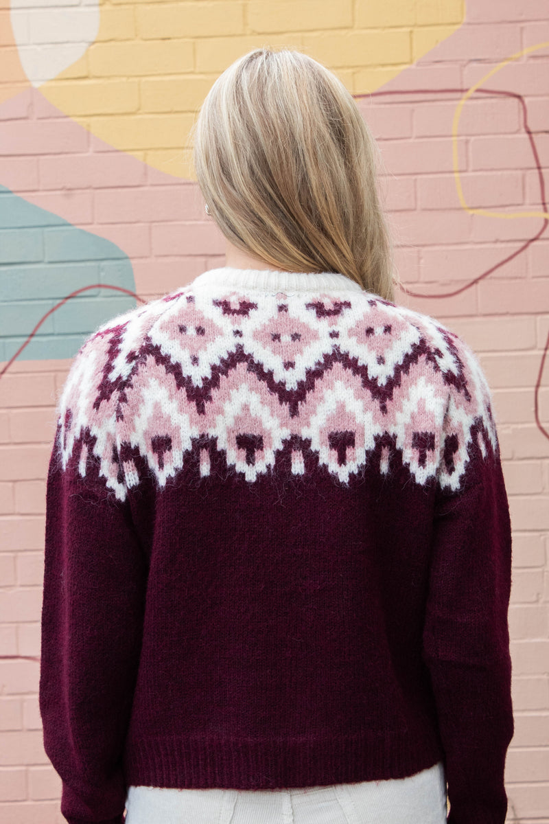 Cornelia Raglan Sleeve Cardigan, Burgundy | RD Style