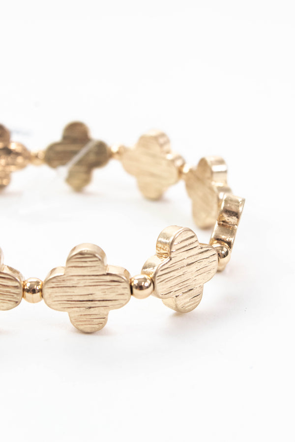 Martha Textured Metal Clover Bracelet, Worn Gold