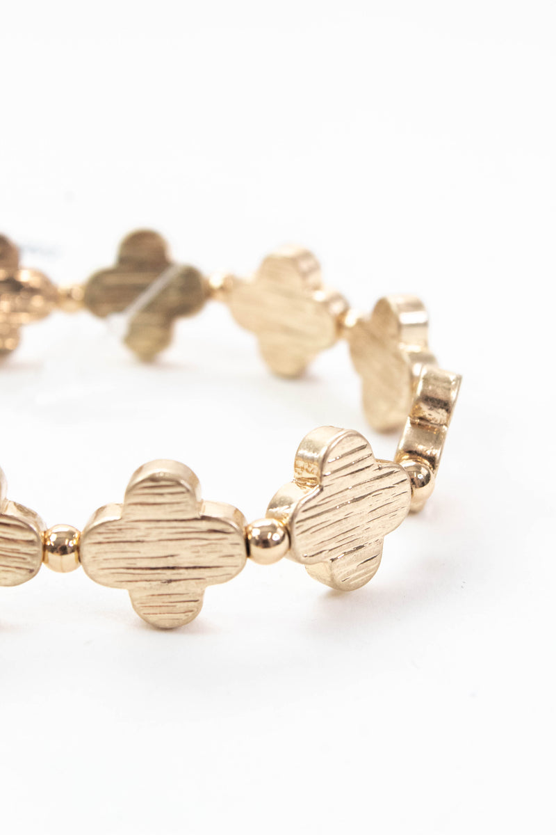 Martha Textured Metal Clover Bracelet, Worn Gold