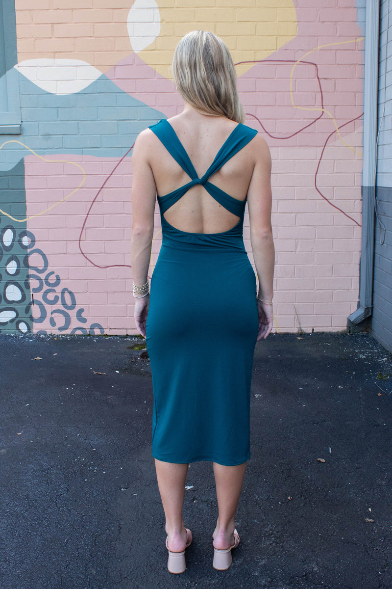 Kalina Cowl Neck Midi Dress, Midnight Teal | Steve Madden