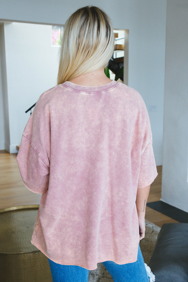 Margaret Washed French Terry Top, Light Rose