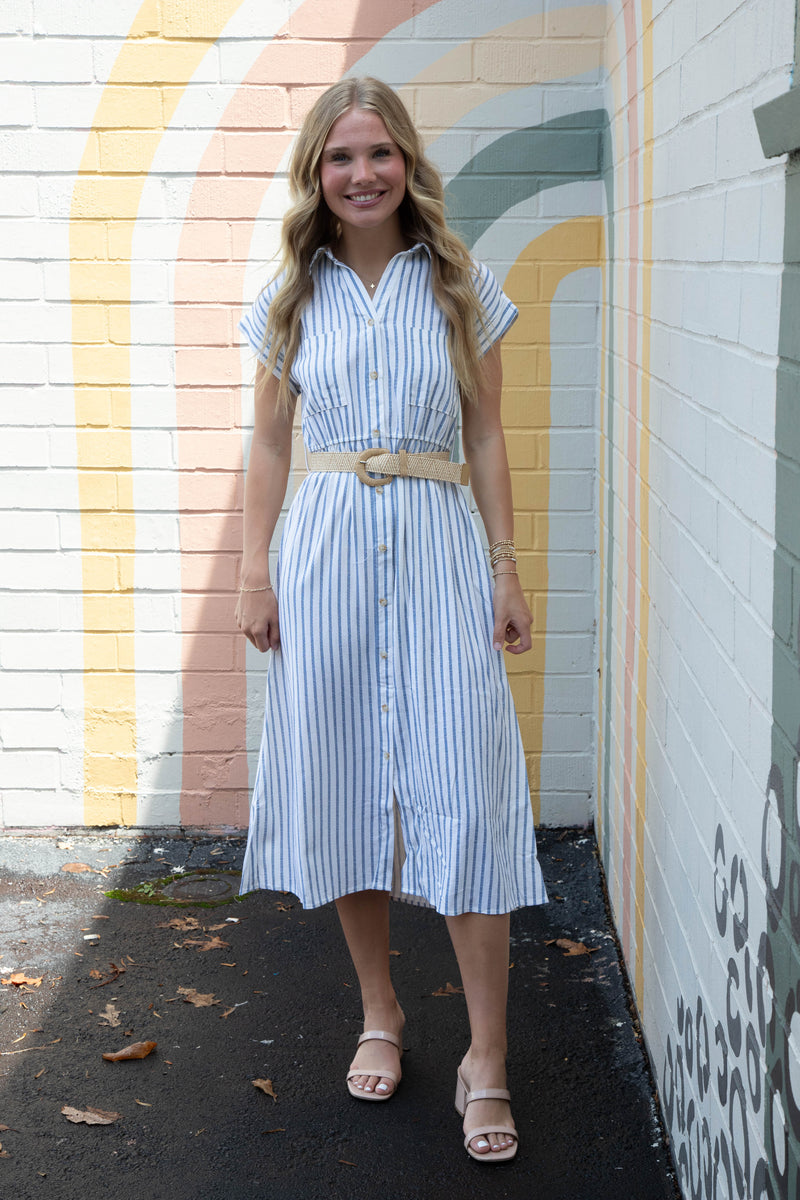 Analee Striped Midi Shirt Dress, Navy