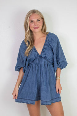 Emry Puff Sleeve Denim Dress, Medium Denim