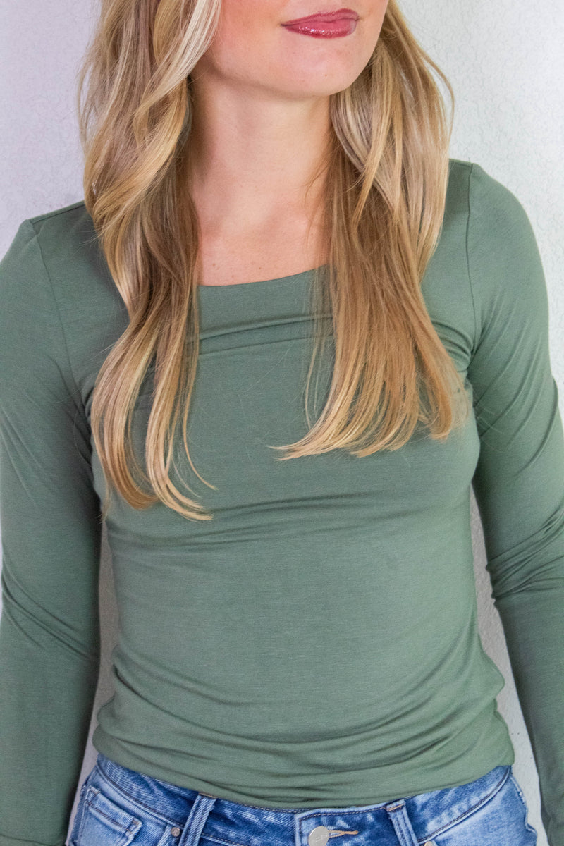 Della Layered Round Neck Top, Olive