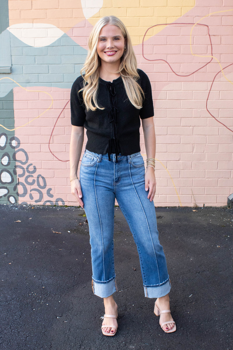 Sereia Bow Front Cardigan, Black | Steve Madden