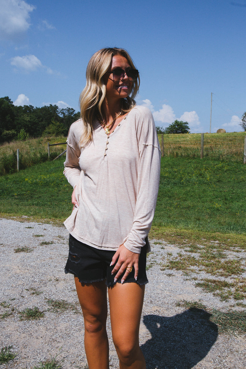 Bence Button Knit Top, Oatmeal