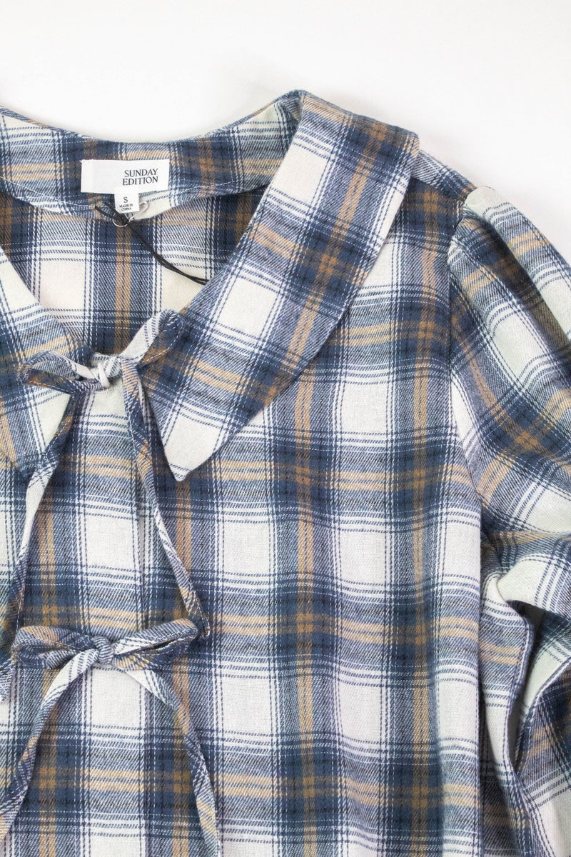 Raelynn Peter Pan Collared Shirt, Cream-Blue Plaid