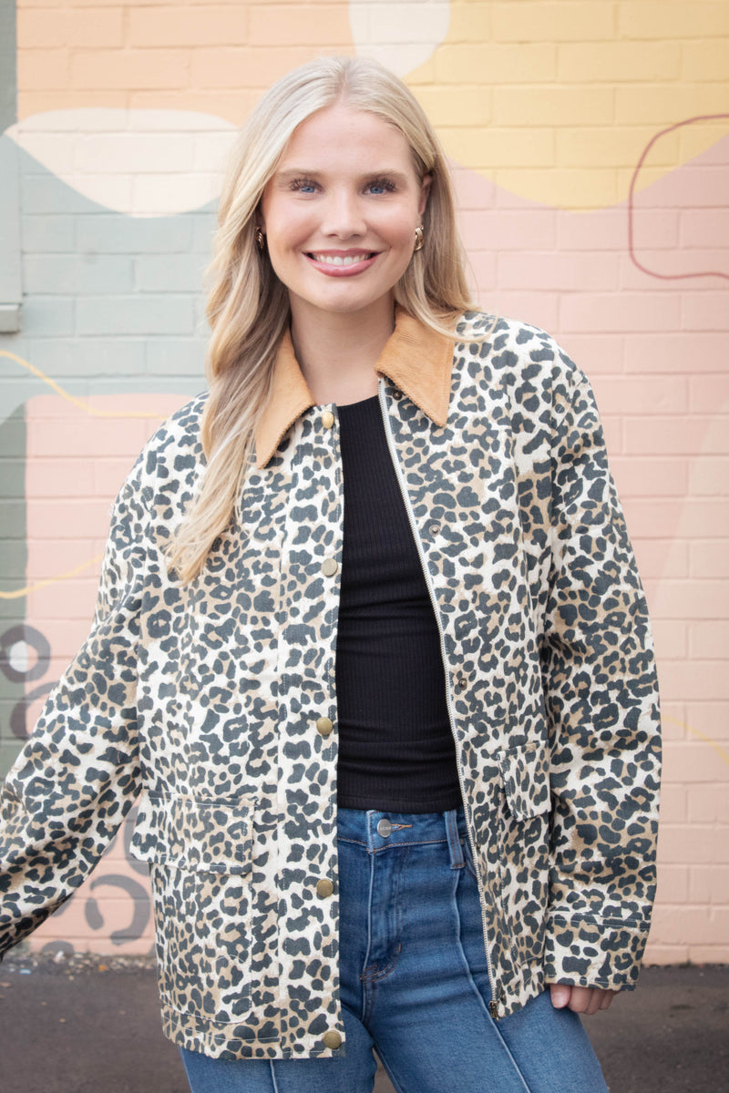 Rooney Printed Denim Jacket, Leopard