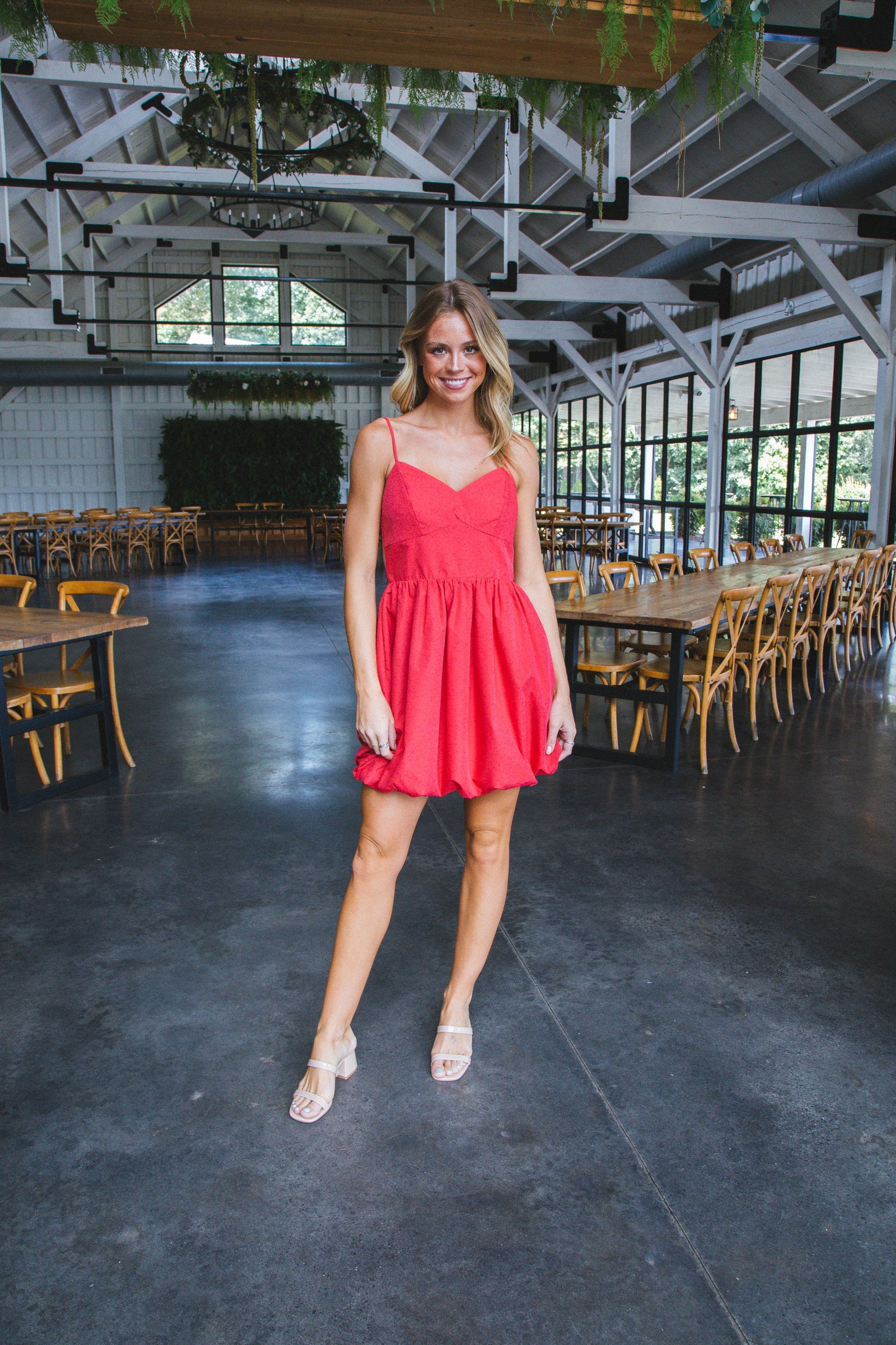 red bubble dress Giana Solid Bubble Hem Dress, Red L / Red