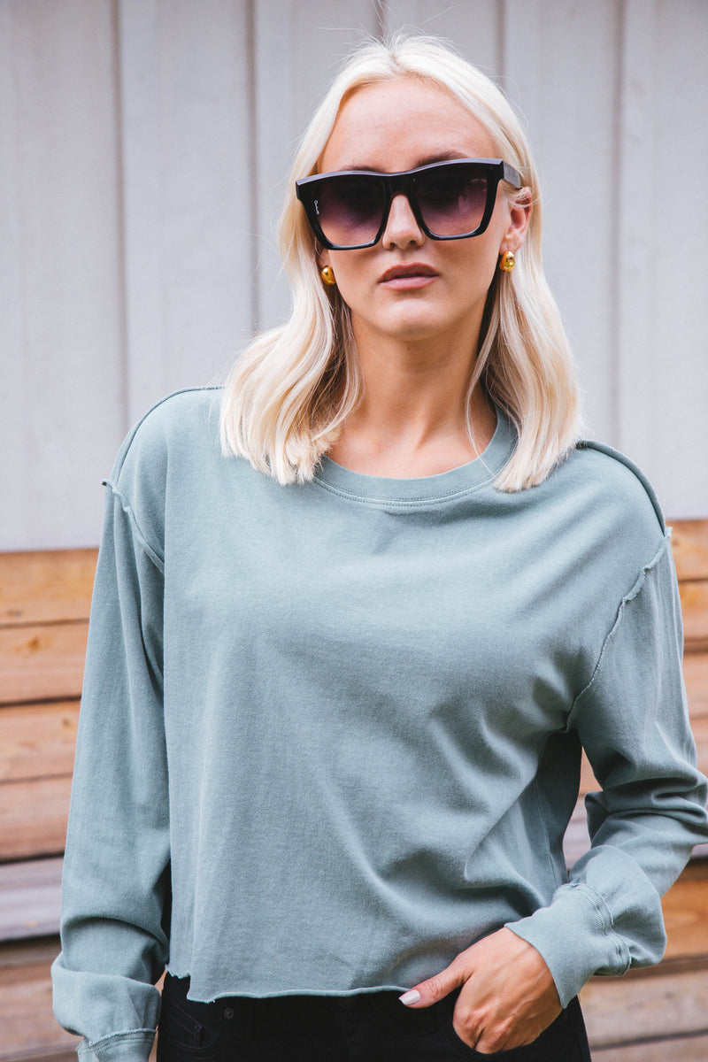 Dawn to Dusk Cropped Tee, Grey Green
