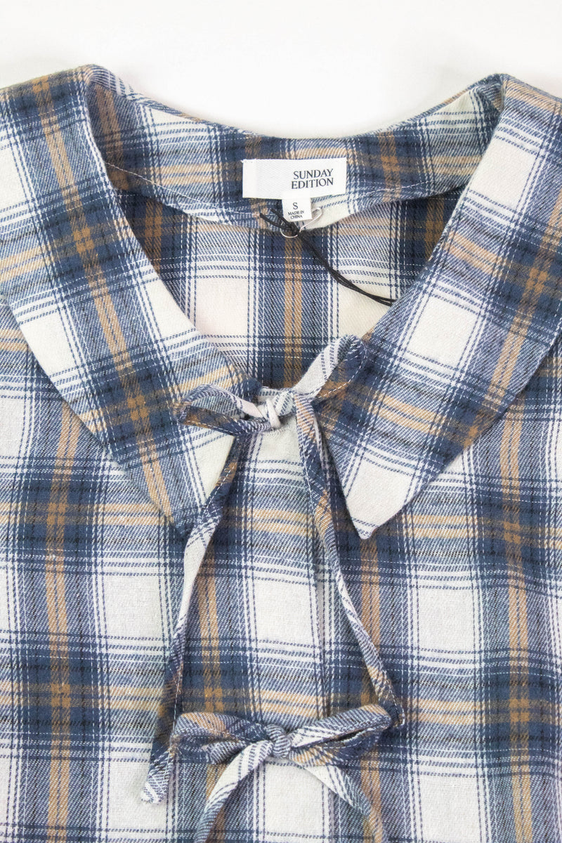 Raelynn Peter Pan Collared Shirt, Cream-Blue Plaid