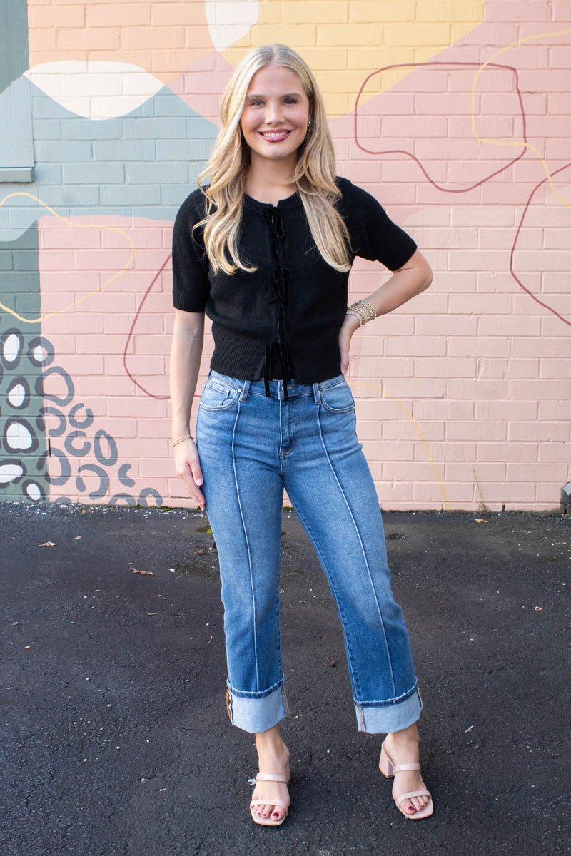 Sereia Bow Front Cardigan, Black | Steve Madden