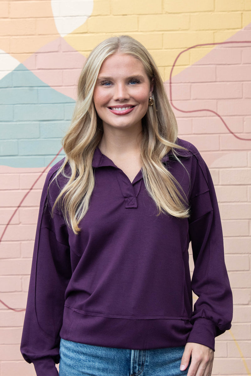Neo Knit Polo Sweatshirt, Plum
