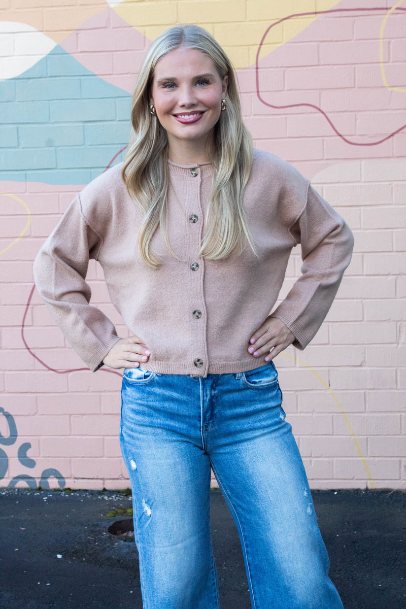 Melina Roll Neck Cardigan, Dark Taupe