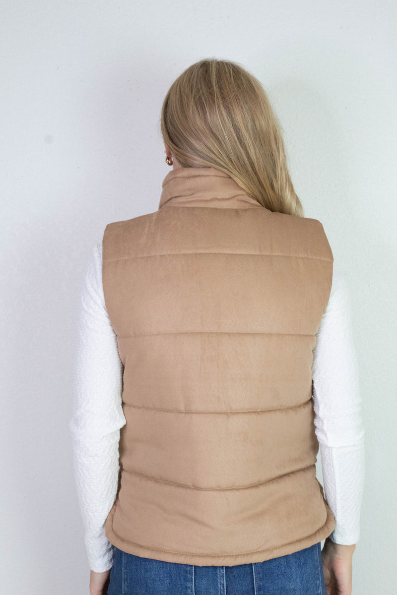 Isabelle Suede Puffer Vest, Camel