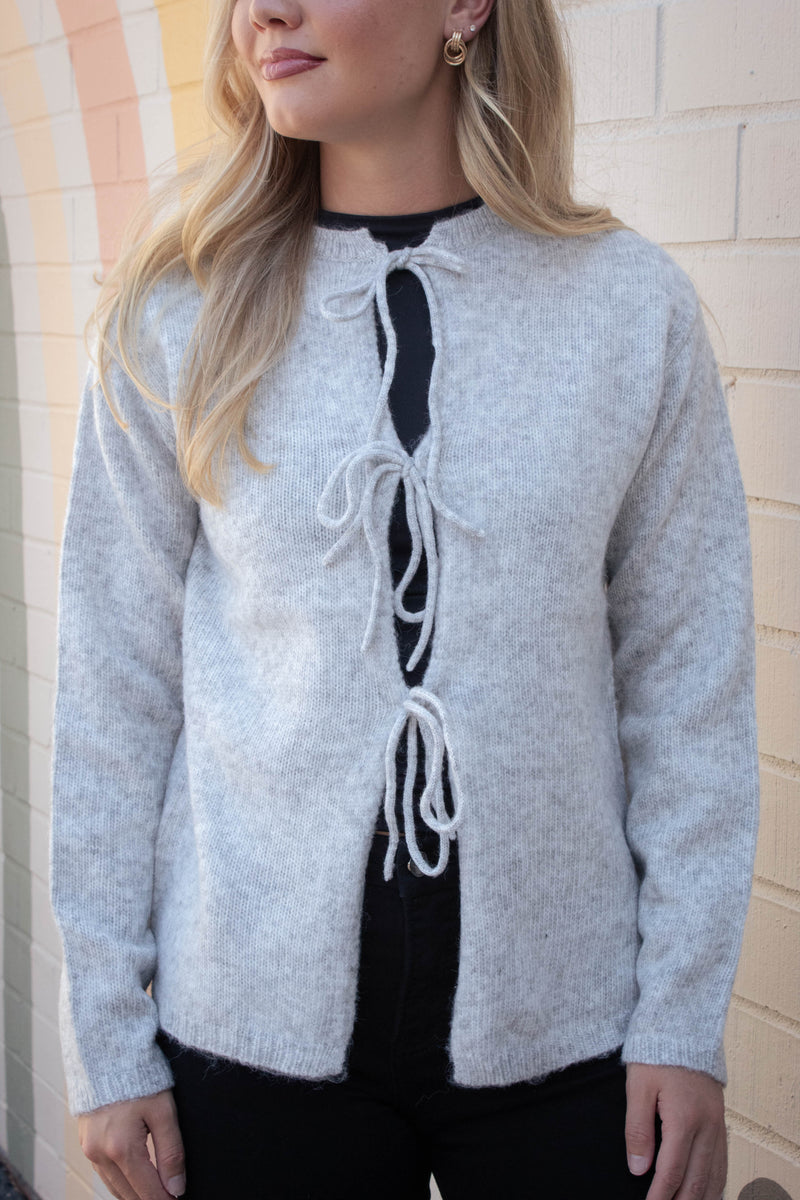 Calla Tie Front Cardigan, Grey Cloud | RD Style