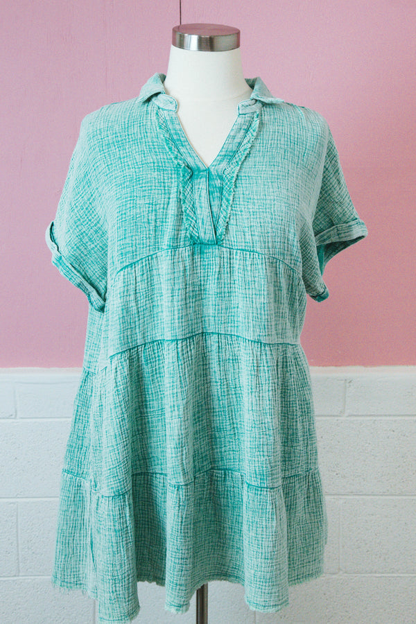 Dalis Tiered Gauze Dress, Jade Green | Plus Size