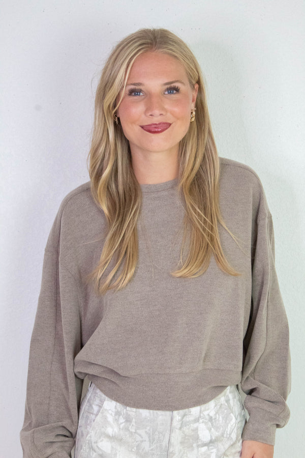 Kinsley Soft Ribbed Sweatshirt, Dusty Mocha