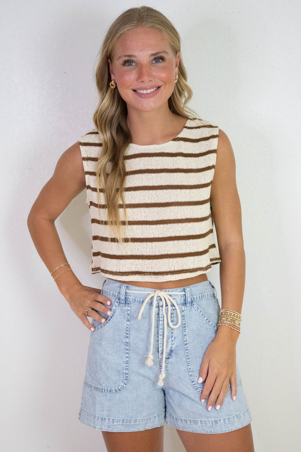 Lingering Light Striped Knit Top, Cream Brown | Sadie & Sage