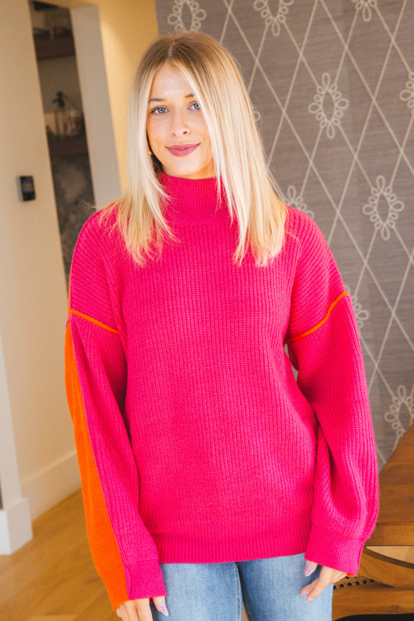 Colby Colorblock Sweater, Fuchsia/Red