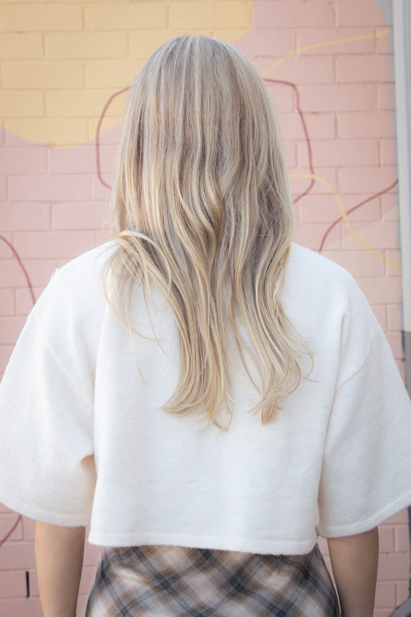 Jeanne Cropped Crew Neck Sweater, Cream