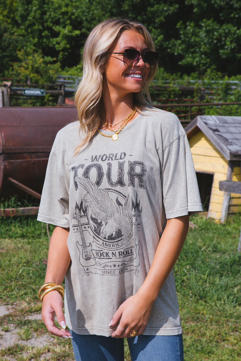 World Tour Rock N Roll Since 1976 Graphic Tee, Mocha