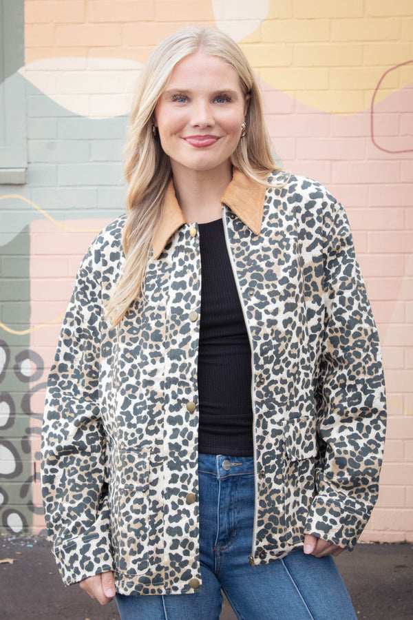 Rooney Printed Denim Jacket, Leopard