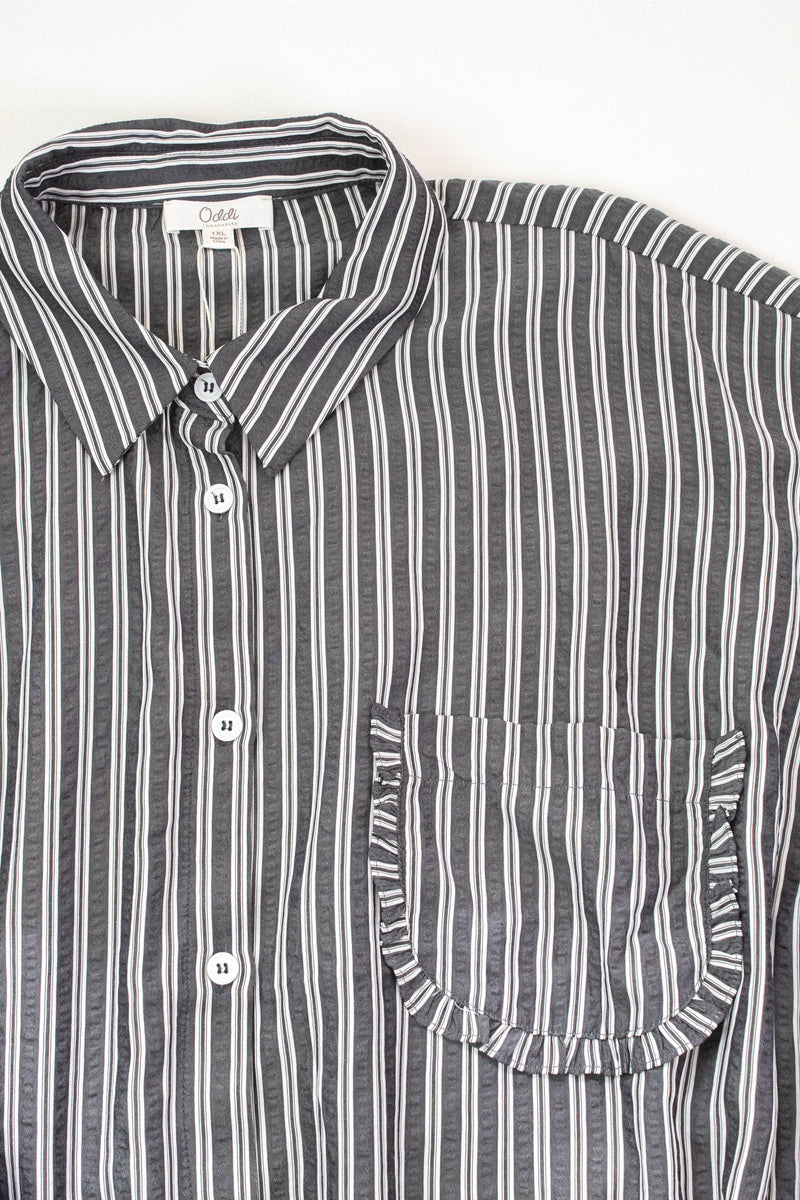 Cressida Striped Button Down Shirt, Black Stripe | Extended Sizes