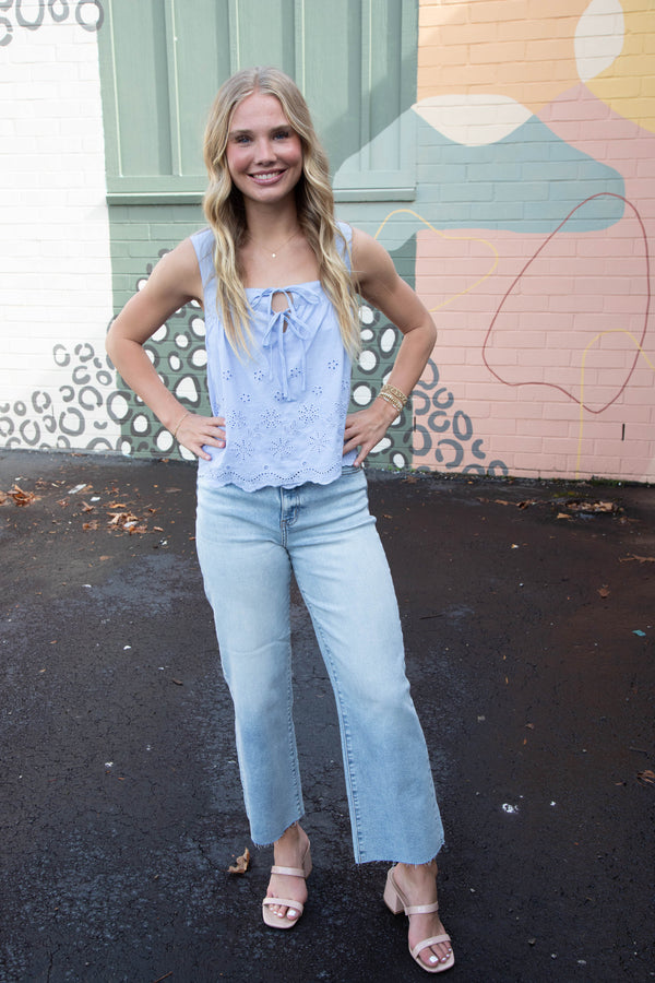 Haisley Tie Front Eyelet Top, Periwinkle